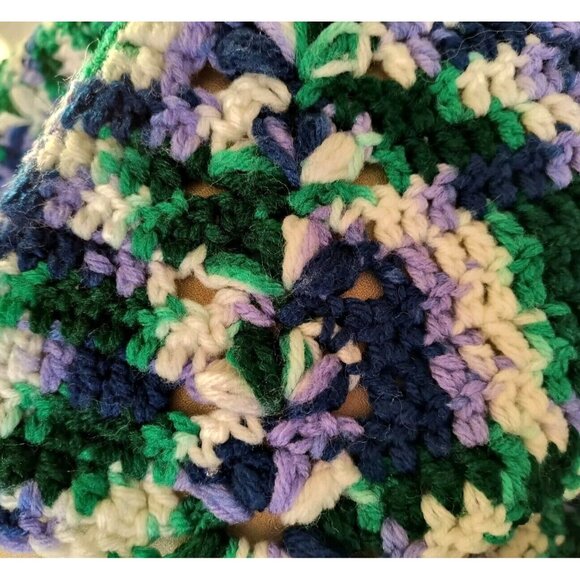 Afghan Blanket Heathered Green Blue Purple and White w/ Tassels, EUC - Picture 6 of 10